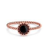 Petite Dainty Rope Vintage Style Lab Opal Ring Solid Round Oxidized 925 Sterling Silver
