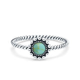 Petite Dainty Rope Vintage Style Lab Opal Ring Solid Round Oxidized 925 Sterling Silver