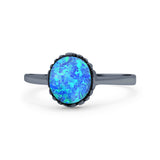 Petite Dainty Oxidized Thumb Ring Round Lab Opal Ring Solid 925 Sterling Silver