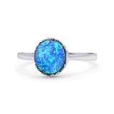 Petite Dainty Oxidized Thumb Ring Round Lab Opal Ring Solid 925 Sterling Silver