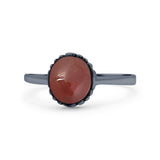 Petite Dainty Oxidized Thumb Ring Round Lab Opal Ring Solid 925 Sterling Silver