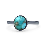 Petite Dainty Oxidized Thumb Ring Round Lab Opal Ring Solid 925 Sterling Silver