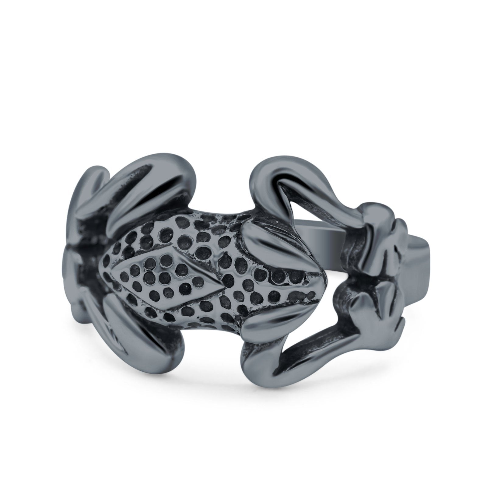 Frog Oxidized Band Ring Solid 925 Sterling Silver (13mm)