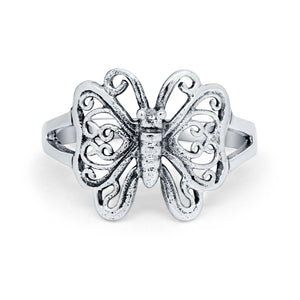 Sterling Silver Heart Filigree Butterfly Ring Band Round 925 Sterling Silver