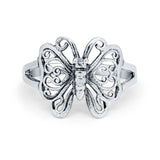 Sterling Silver Heart Filigree Butterfly Ring Band Round 925 Sterling Silver