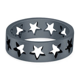Star Oxidized Band Solid 925 Sterling Silver (6mm)