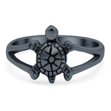Turtle Oxidized Band Solid 925 Sterling Silver (12mm)