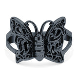 Butterfly Oxidized Band Solid 925 Sterling Silver (13mm)