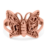 Butterfly Oxidized Band Solid 925 Sterling Silver (13mm)