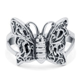 Butterfly Oxidized Band Solid 925 Sterling Silver (13mm)