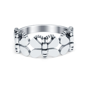 Sterling Silver Butterfly Band Butterfly Statement Ring Round 925 Sterling Silver
