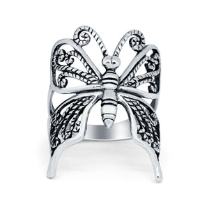 Sterling Silver Butterfly Filigree Ring Oxidized Round 925 Sterling Silver