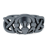 Celtic Claddagh Band Oxidized Ring Solid 925 Sterling Silver Thumb Ring (10mm)