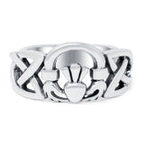 Celtic Claddagh Band Oxidized Ring Solid 925 Sterling Silver Thumb Ring (10mm)