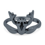 Frog Ring Oxidized Band Solid 925 Sterling Silver Thumb Ring (13mm)