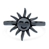 Smiling Sun Ring Oxidized Band Solid 925 Sterling Silver Thumb Ring (13mm)