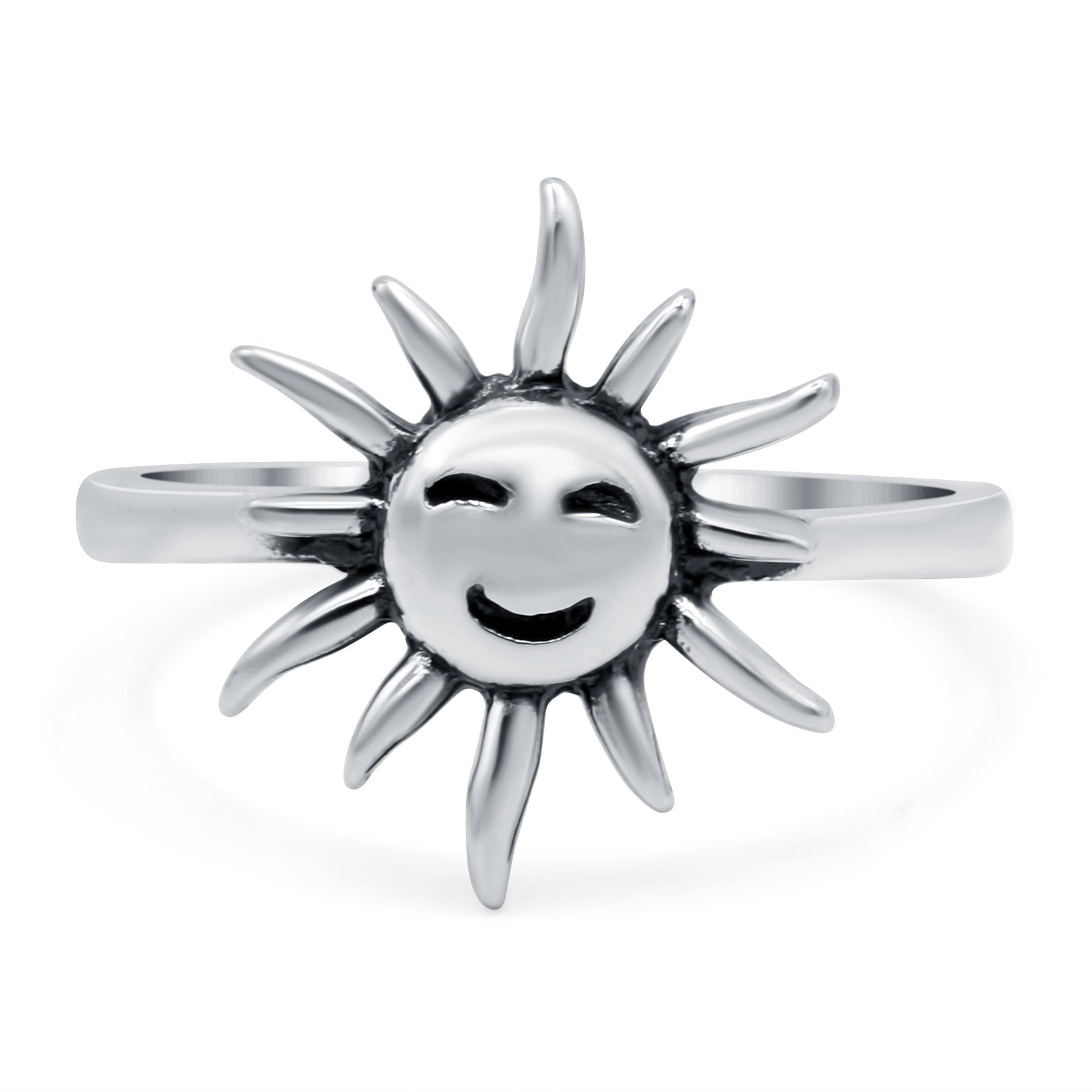 Smiling Sun Ring Oxidized Band Solid 925 Sterling Silver Thumb Ring (13mm)