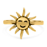 Smiling Sun Ring Oxidized Band Solid 925 Sterling Silver Thumb Ring (13mm)