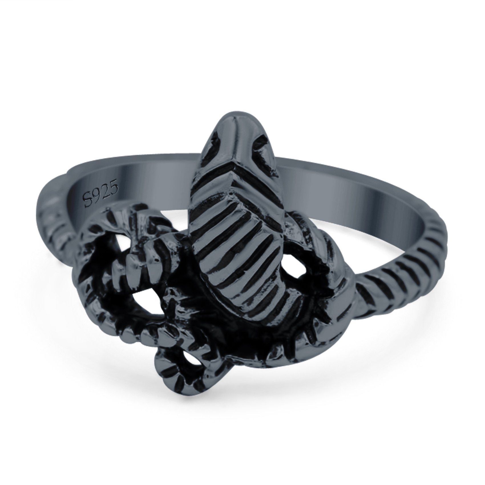 Snake Ring Oxidized Band Solid 925 Sterling Silver Thumb Ring (13mm)