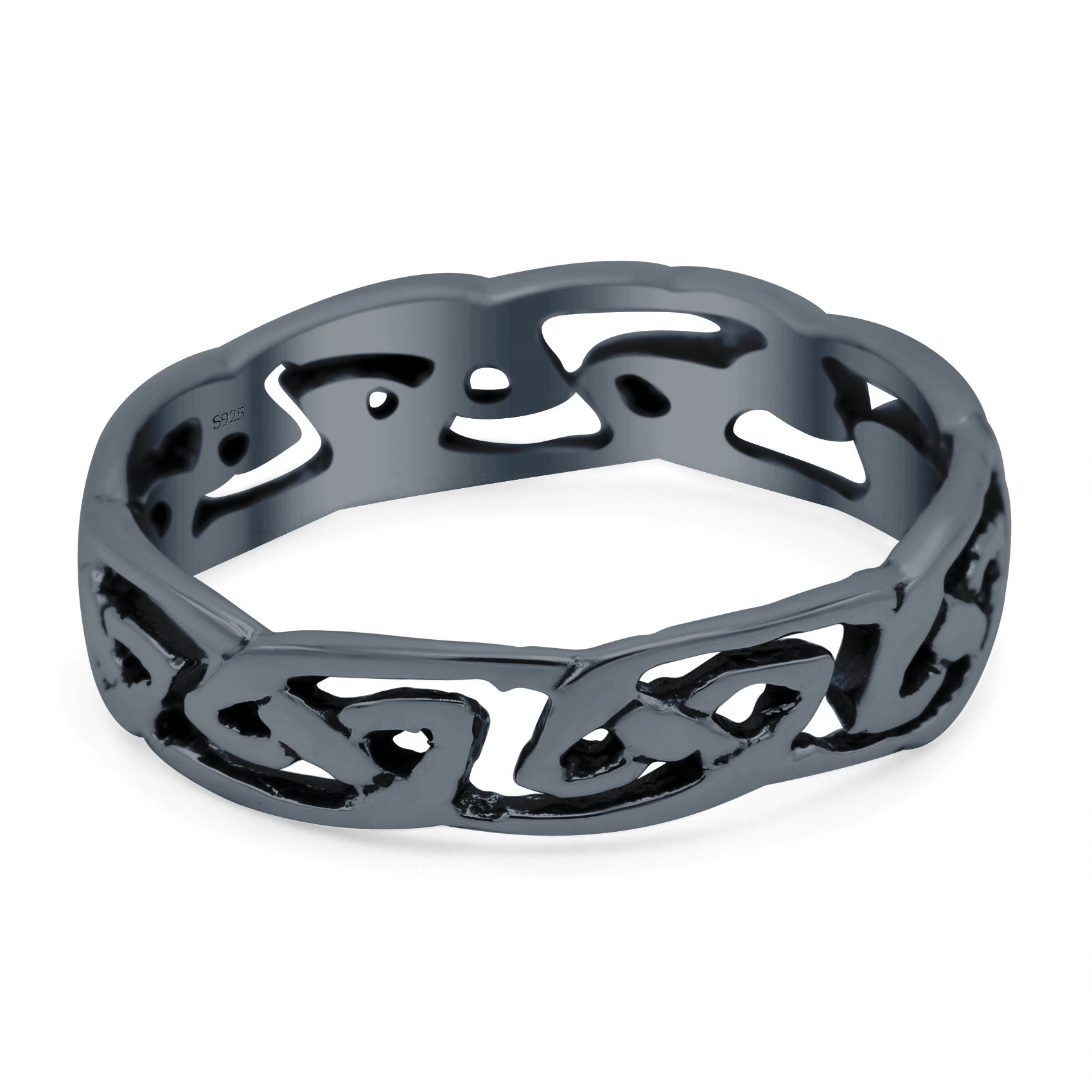 Celtic Ring Oxidized Band Solid 925 Sterling Silver Thumb Ring (5mm)