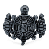 Turtles Oxidized Band Solid 925 Sterling Silver (19mm)