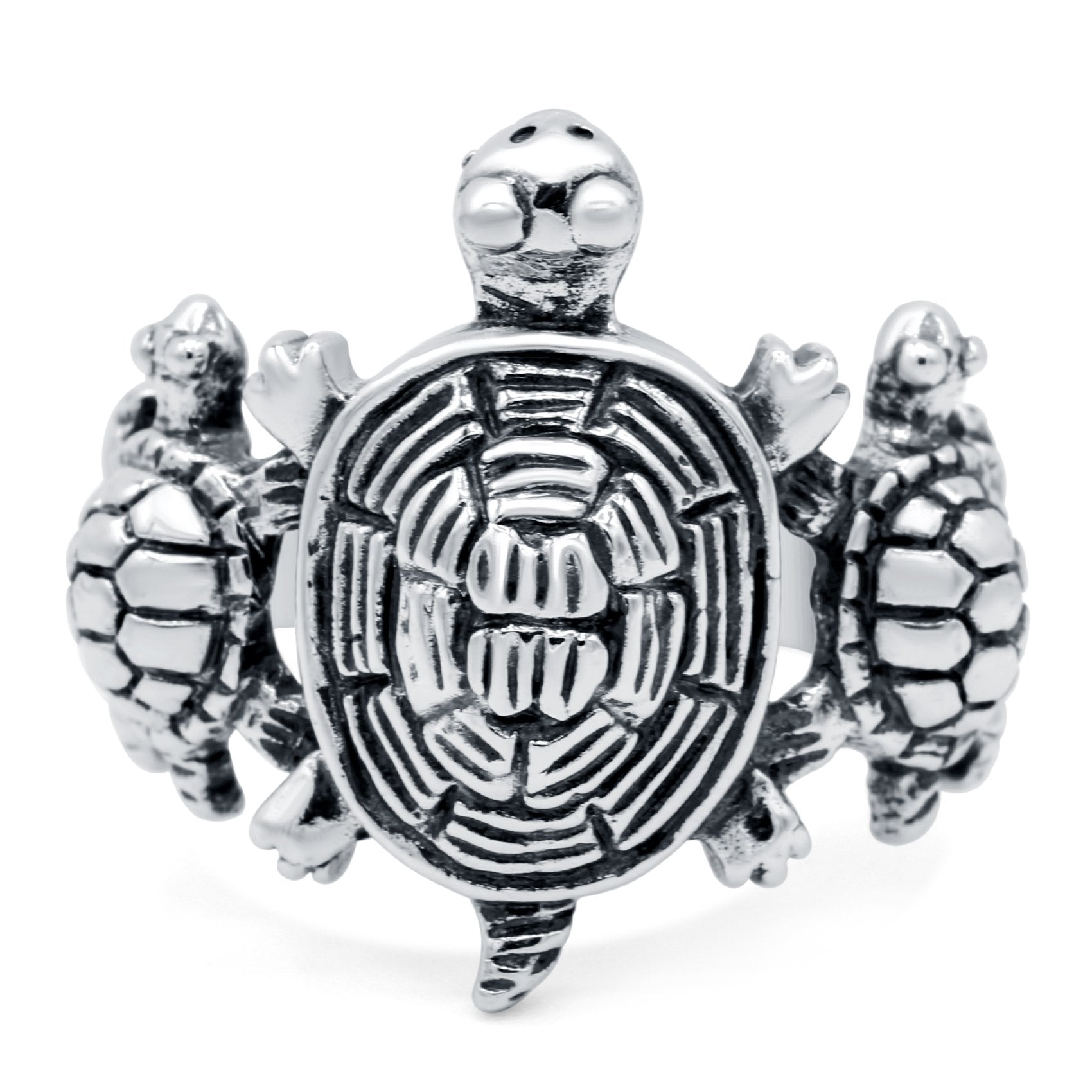 Turtles Oxidized Band Solid 925 Sterling Silver (19mm)