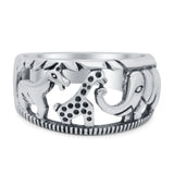Animals Ring Oxidized Band Solid 925 Sterling Silver Thumb Ring (10mm)