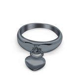 Heart Promise Charm Plain Ring Oxidized Band Solid 925 Sterling Silver