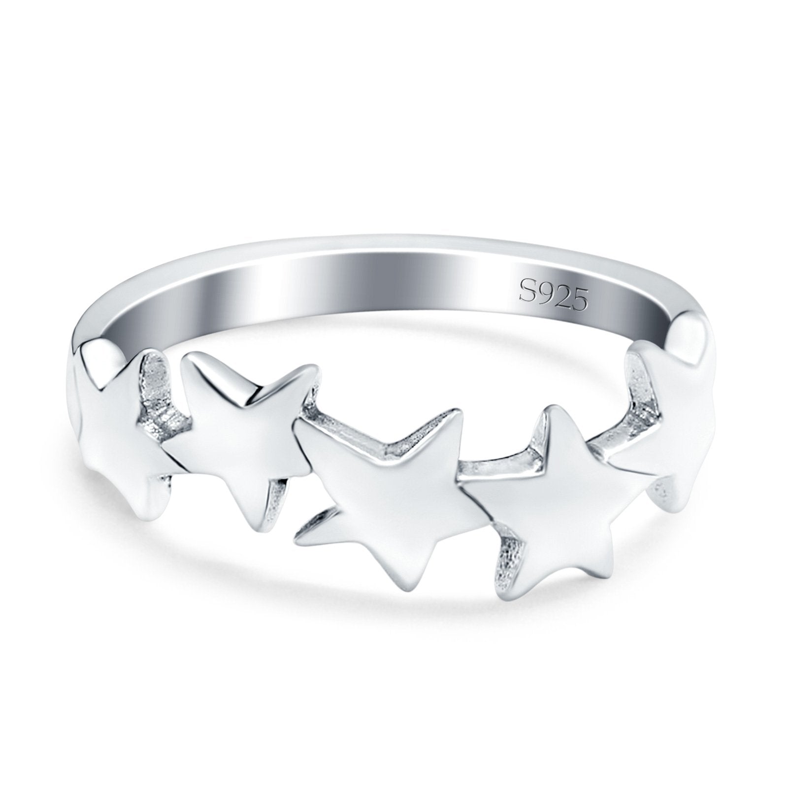 Stars Sideways Plain Ring Oxidized Band Solid 925 Sterling Silver