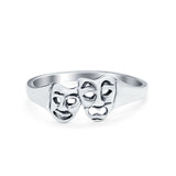 Petite Dainty Smile Mask Plain Ring Solid 925 Sterling Silver