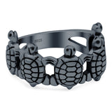 Turtles Oxidized Band Solid 925 Sterling Silver (10mm)