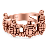 Turtles Oxidized Band Solid 925 Sterling Silver (10mm)