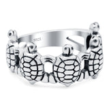 Turtles Oxidized Band Solid 925 Sterling Silver (10mm)