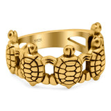 Turtles Oxidized Band Solid 925 Sterling Silver (10mm)