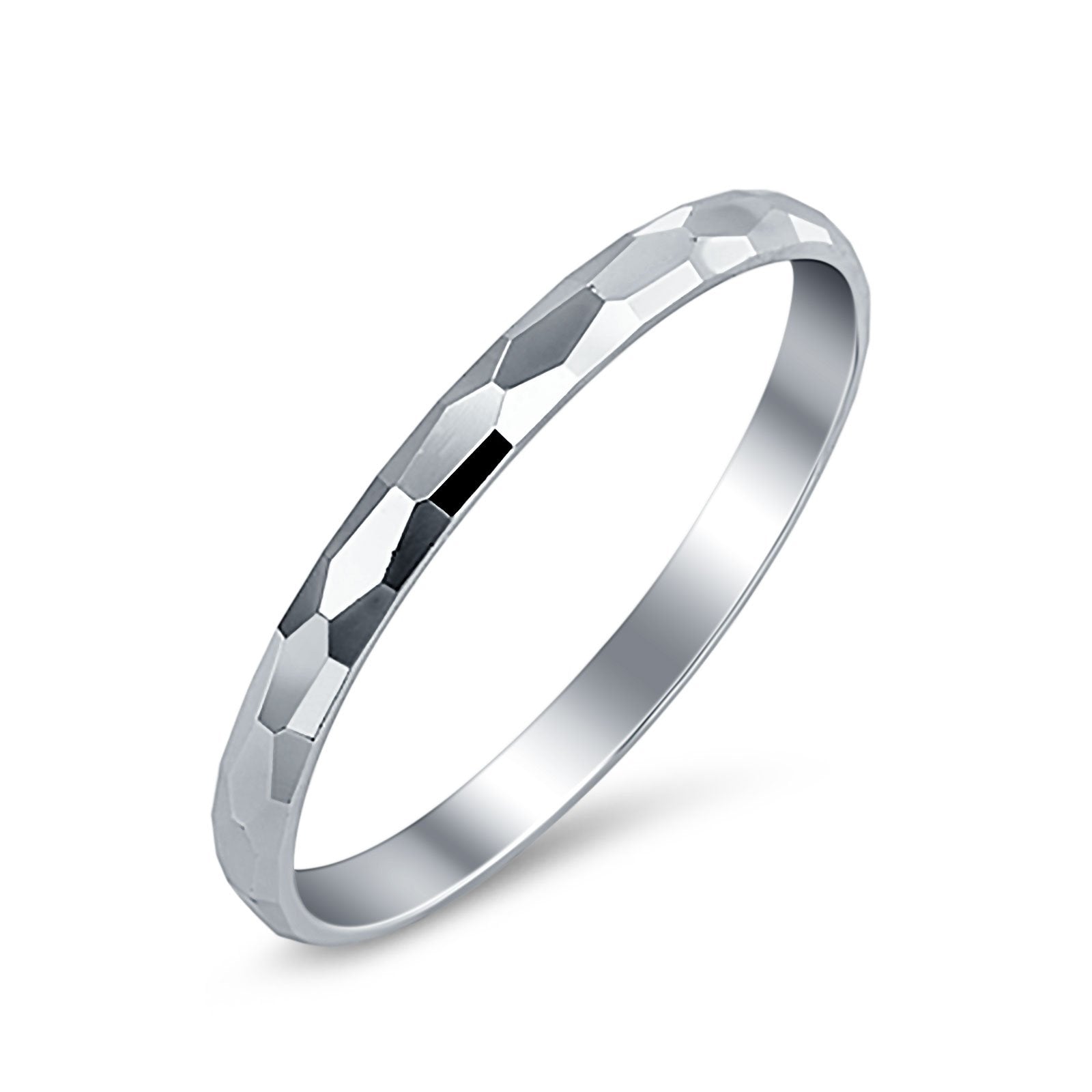 Hammered DC Style Wedding Band 925 Sterling Silver (2mm)