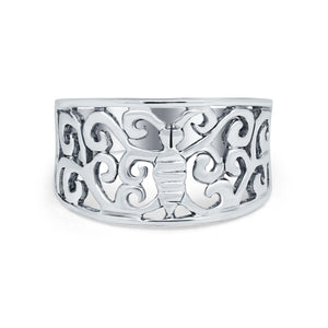 Sterling Silver Filigree Butterfly Ring Band Round 925 Sterling Silver