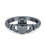 Oxidized Claddagh Promise Ring Celtic Heart Solid 925 Sterling Silver (9mm)