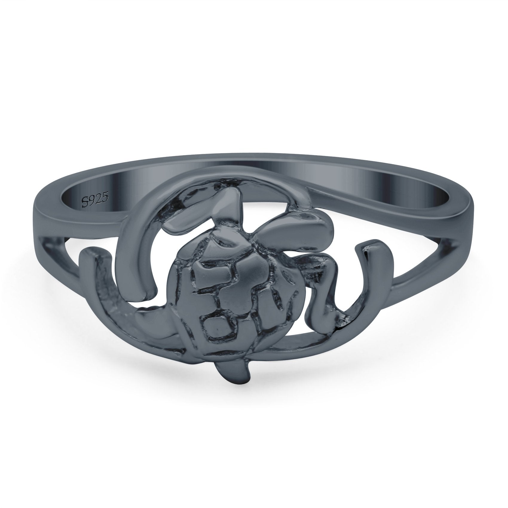 Turtle Ring Oxidized Band Solid 925 Sterling Silver Thumb Ring (10mm)