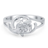 Turtle Ring Oxidized Band Solid 925 Sterling Silver Thumb Ring (10mm)