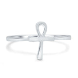 Ankh Band Rhodium Plated Ring Solid 925 Sterling Silver