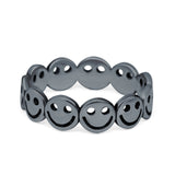 Smiley Face Band 6mm Oxidized Plain Thumb Ring 925 Sterling Silver