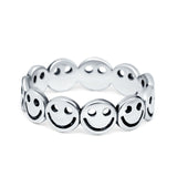 Smiley Face Band 6mm Oxidized Plain Thumb Ring 925 Sterling Silver