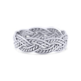 Rope Braided Ring Oxidized Band Solid 925 Sterling Silver Thumb Ring (6mm)