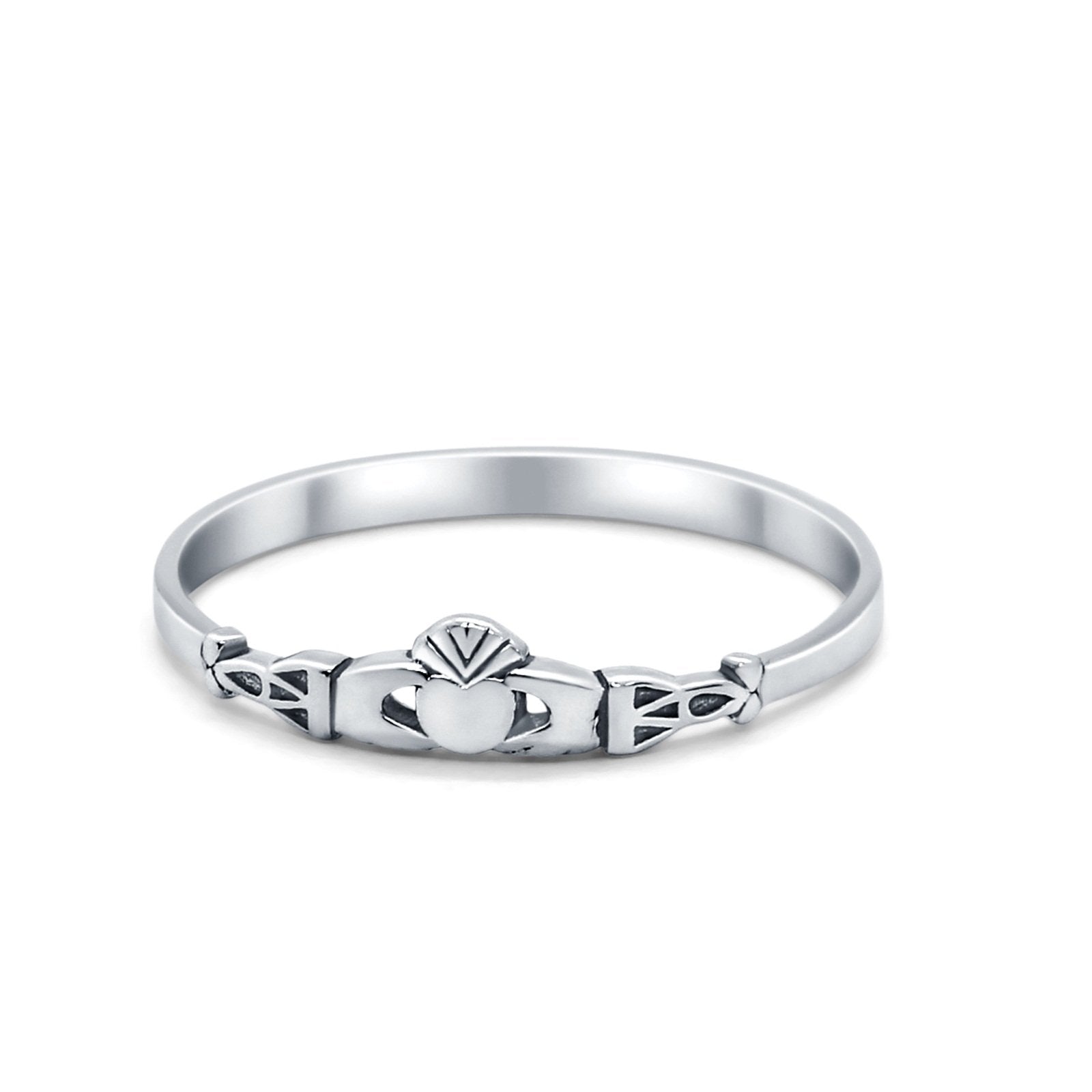 Petite Dainty Plain Simple Heart Claddagh Promise Ring 925 Sterling Silver