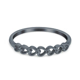 Hearts Band Rhodium Plated Ring Solid 925 Sterling Silver (3mm)