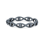 Infinity Bead Evil Eye Stackable Ring Oxidized Band Solid 925 Sterling Silver Thumb Ring (3mm)