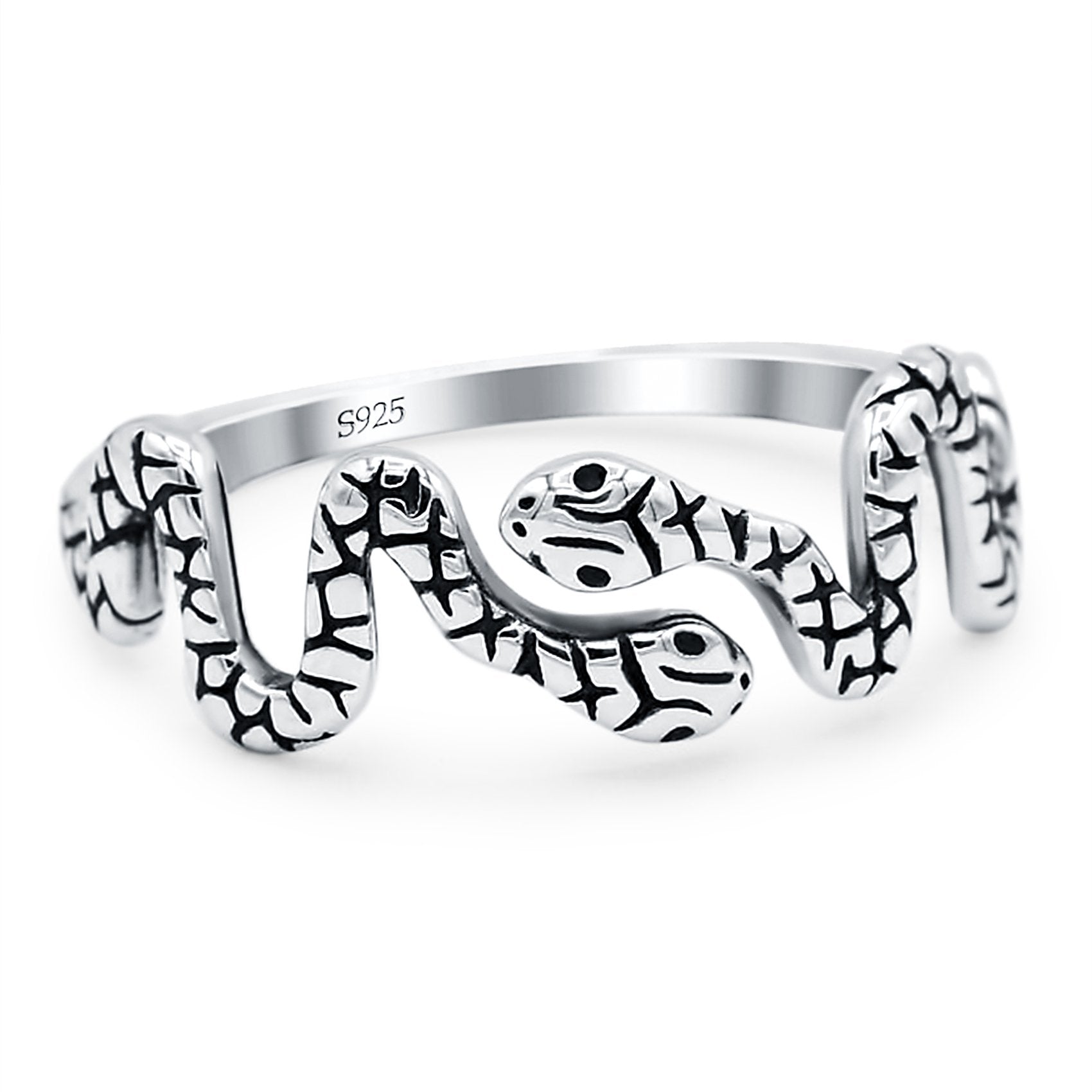Snake Ring Oxidized Band Solid 925 Sterling Silver (6mm)