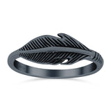 Feather Ring Oxidized Band Solid 925 Sterling Silver Thumb Ring (7mm)