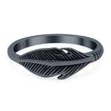 Feather Ring Oxidized Band Solid 925 Sterling Silver Thumb Ring (7mm)