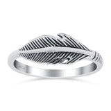 Feather Ring Oxidized Band Solid 925 Sterling Silver Thumb Ring (7mm)